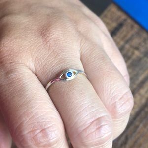 Sterling Silver Evil Eye Ring, Size approx 6-6.5